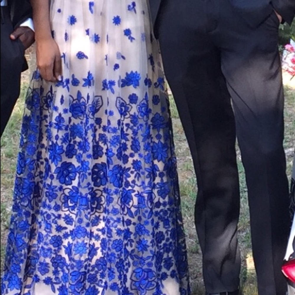 Two Piece Royal Blue Floral Prom/Formal Dress - Picture 3 of 3